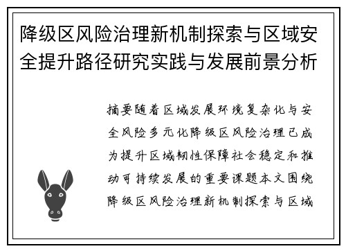 降级区风险治理新机制探索与区域安全提升路径研究实践与发展前景分析